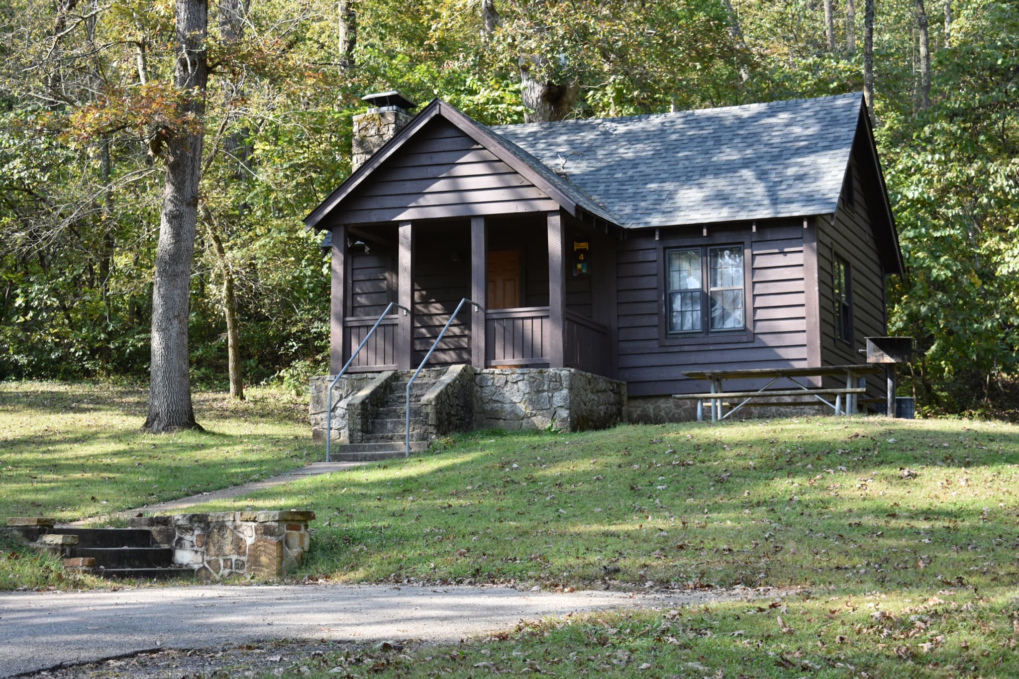 Stone and timber cabin exterior