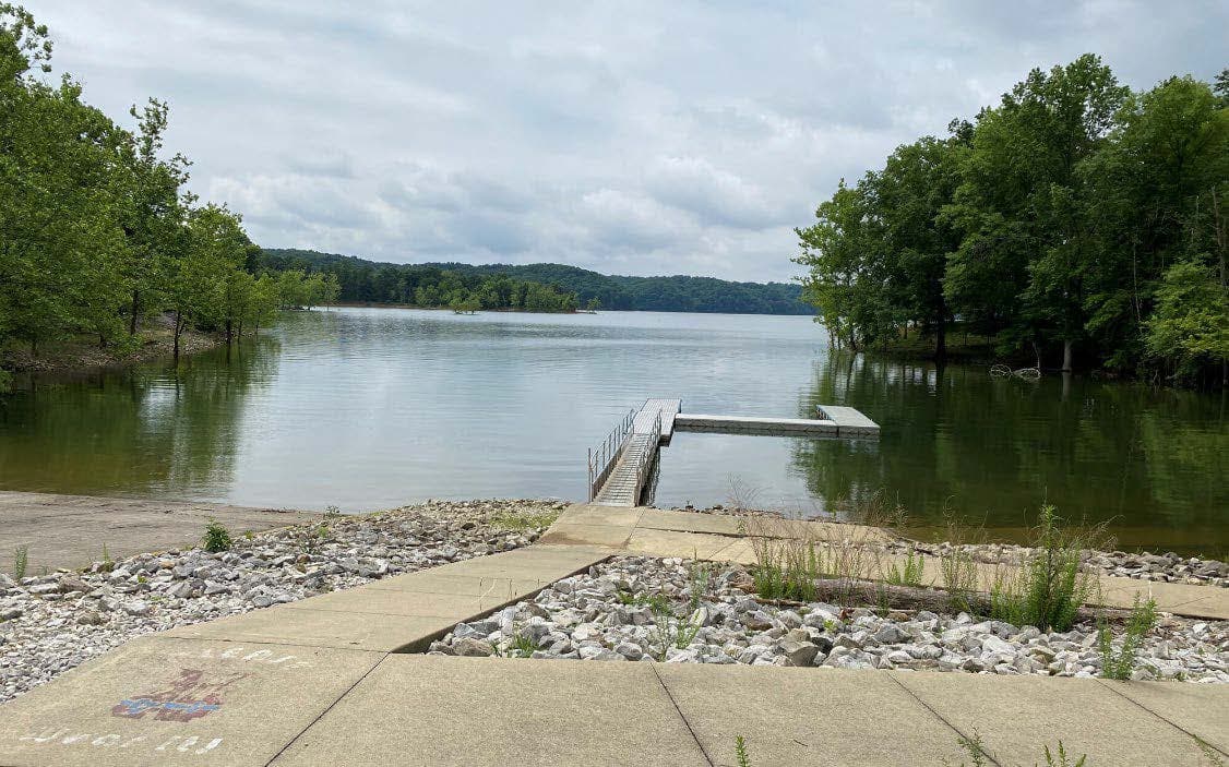 Boat dock and ramp on Monroe Lake at Hardin Ridge Recreation Area, Indiana