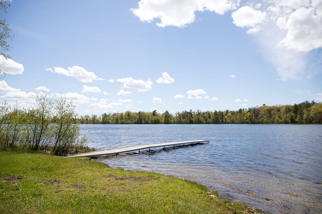 Long Lake waterfront and dock at Long Lake Outdoor Center